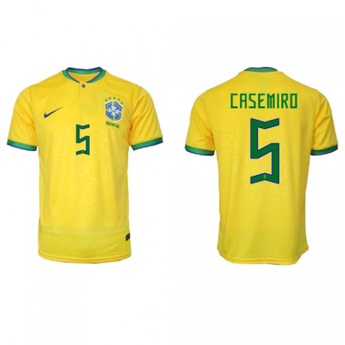 Brazil Casemiro #5 Replica Home Stadium Shirt World Cup 2022 Short Sleeve